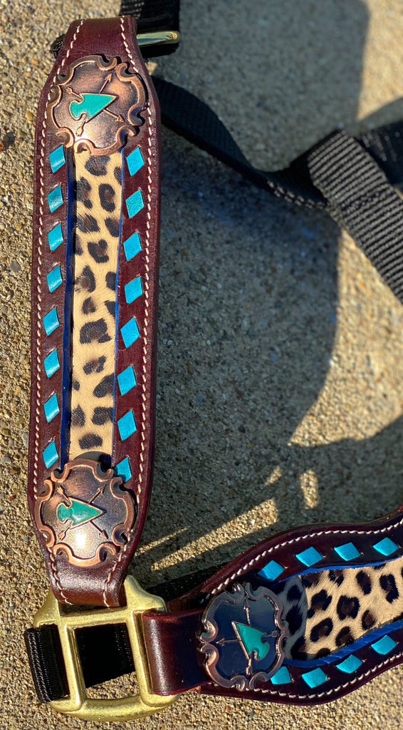 Cheetah with Turquoise Buckstitch