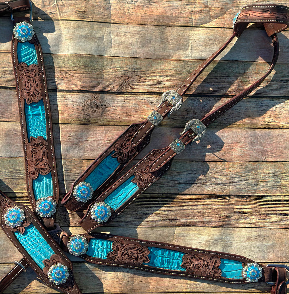 Teal Gator Inlay with Tooling Cob Size Tack Set