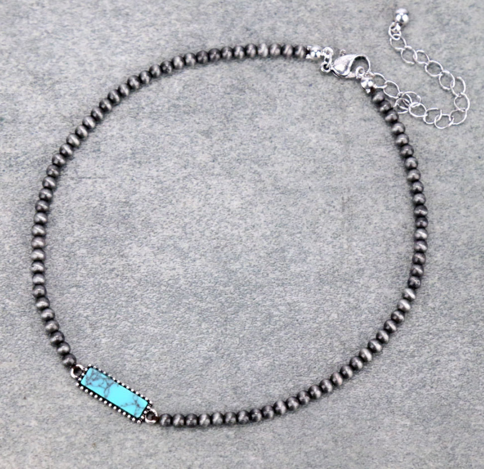 Navajo Style Choker with Turquoise Stone