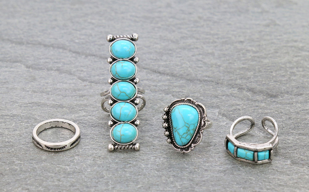 Turquoise Stone Ring Set