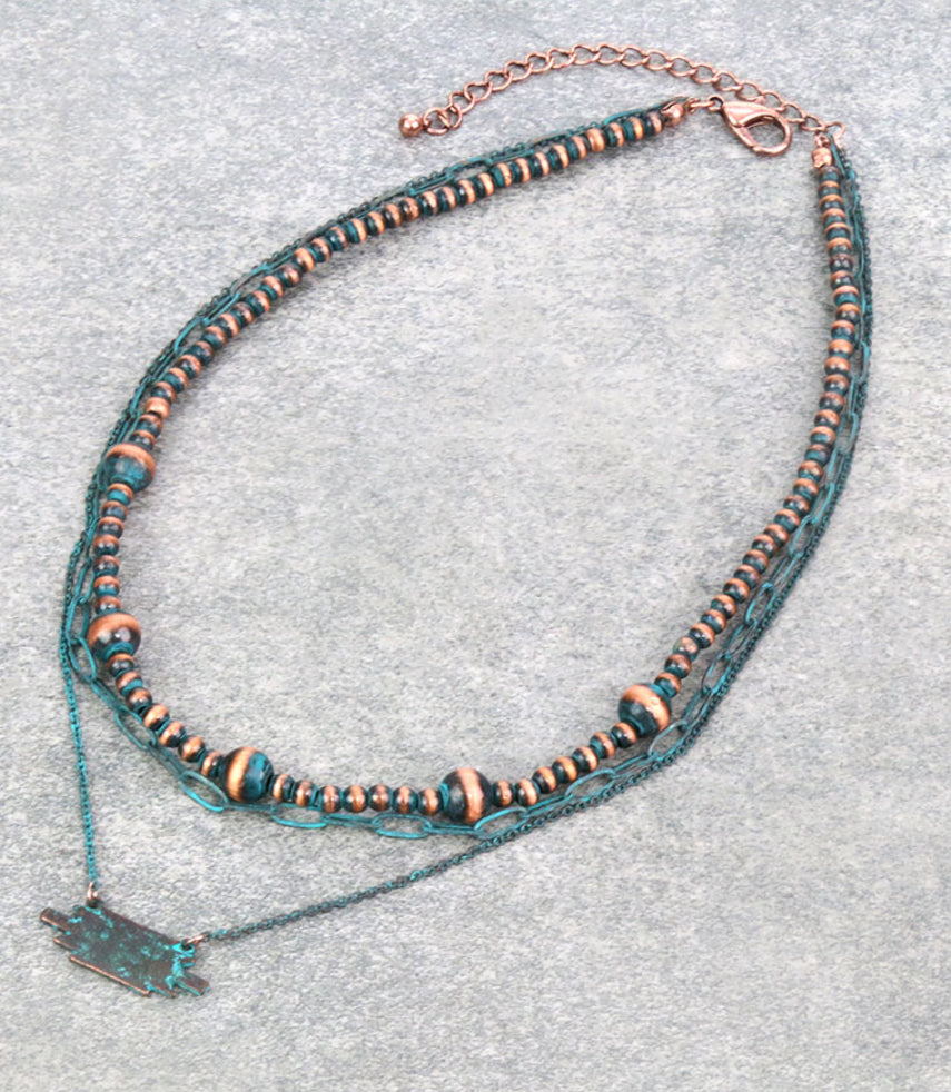 Patina Layered Necklace with Aztec Pendant