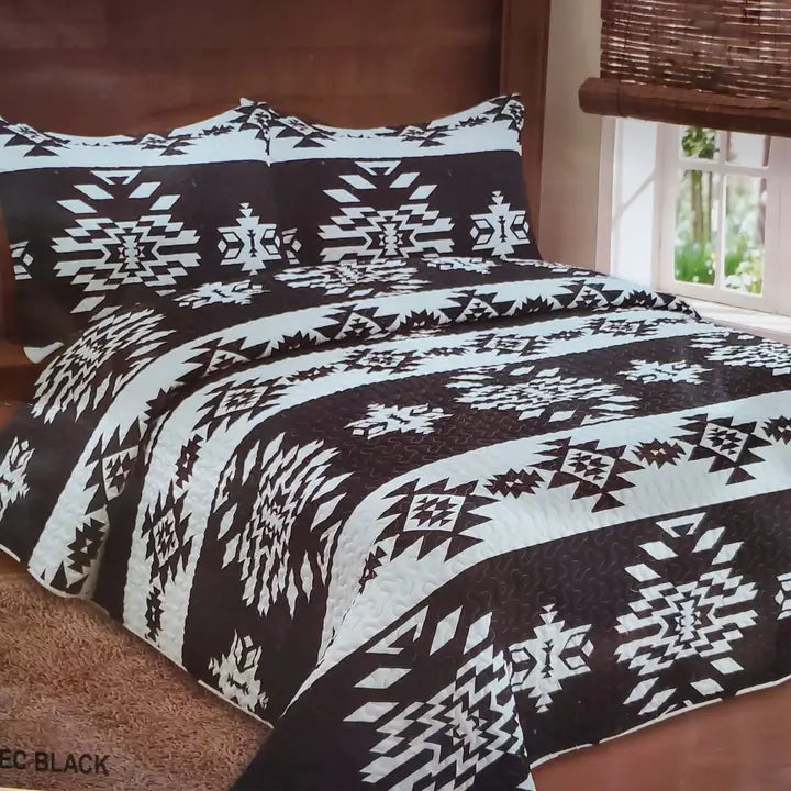 Black and White Aztec Bed Spread Set