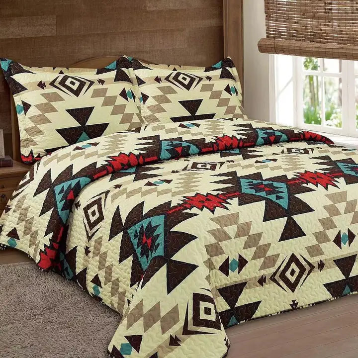 Cream Aztec Bedspread Set