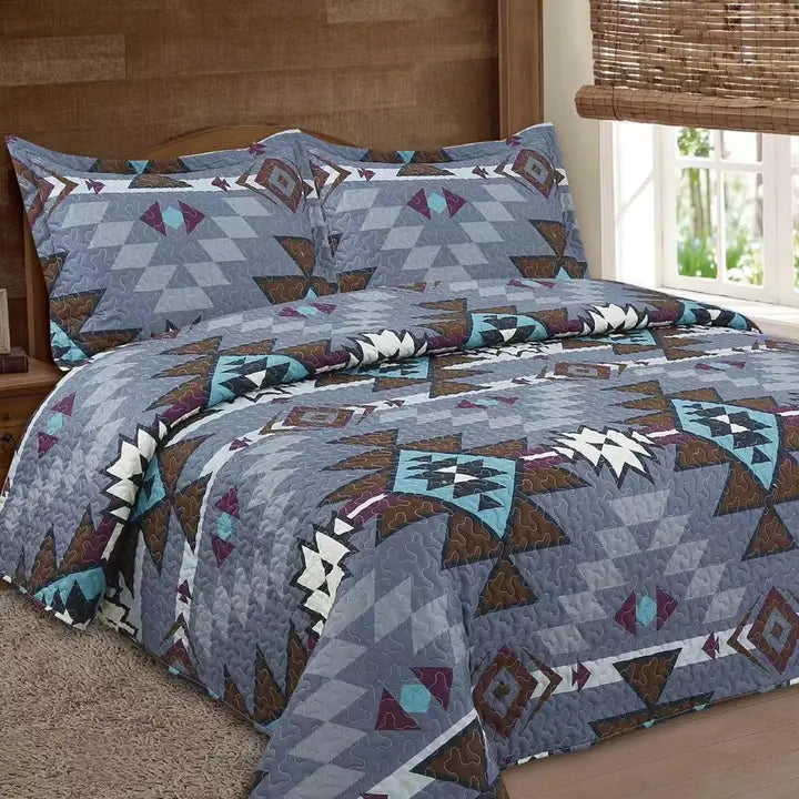 Grey Aztec Bedspread Set