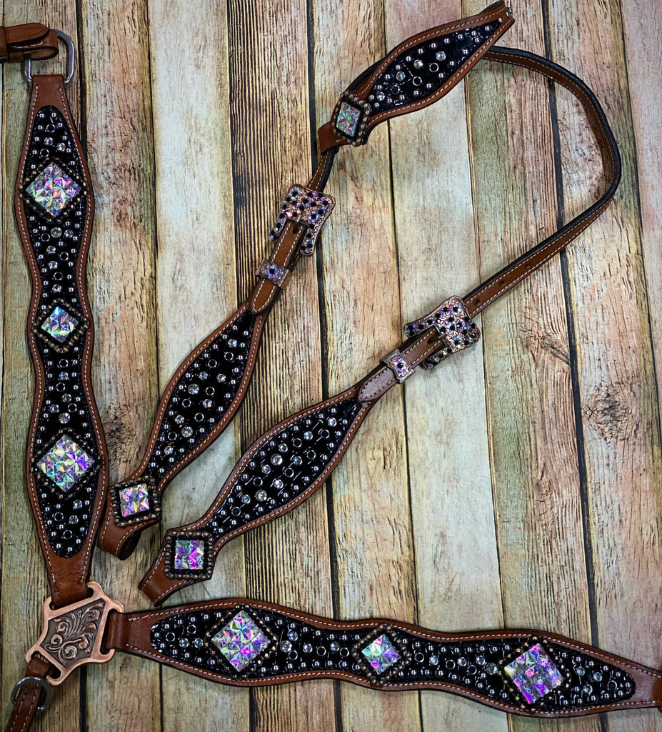 Cob Size Black Bling Gator Tack Set