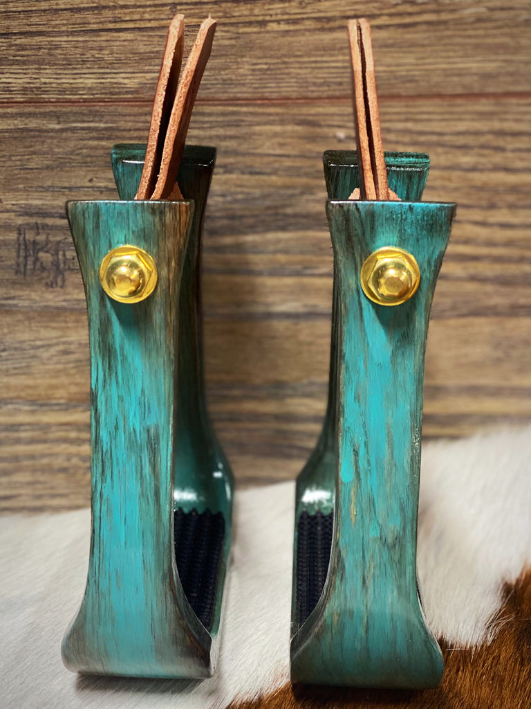 Turquoise Distressed Nettles Barrel Racer Stirrup