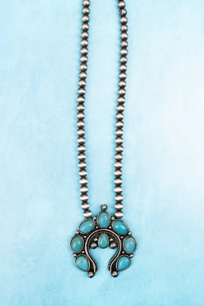 Turquoise Schellie Springs Silver Pearl Necklace