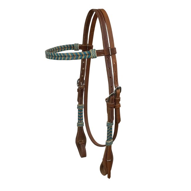 Teal and White Rawhide Browband Headstall
