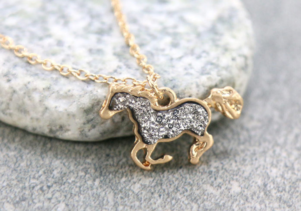 Silver Druzy horse Necklace