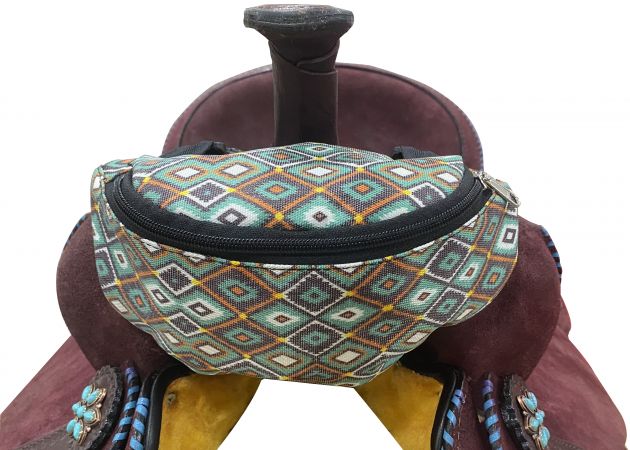 Teal Aztec Print Insulated Nylon Saddle Pouch