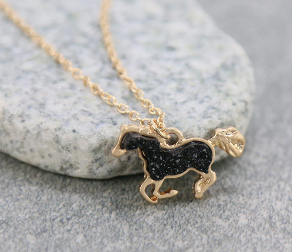 Black Druzy Horse Necklace