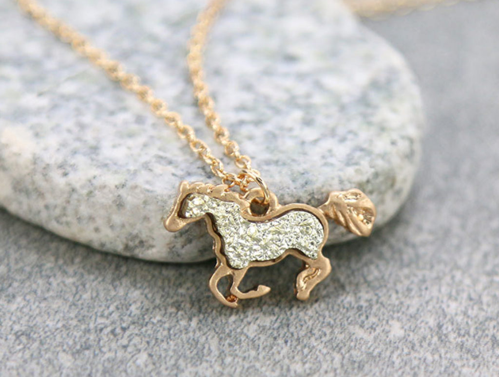 Gold Druzy Horse Necklace