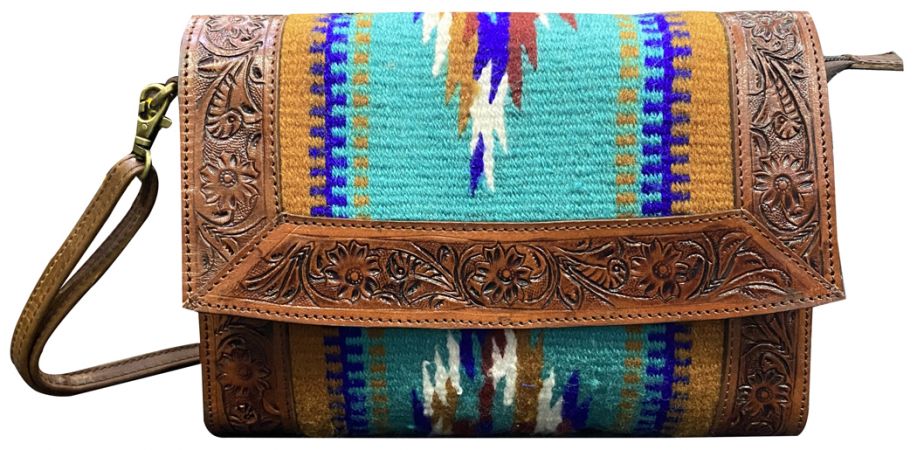 Turquoise, Blue and Tan Crossbody Purse
