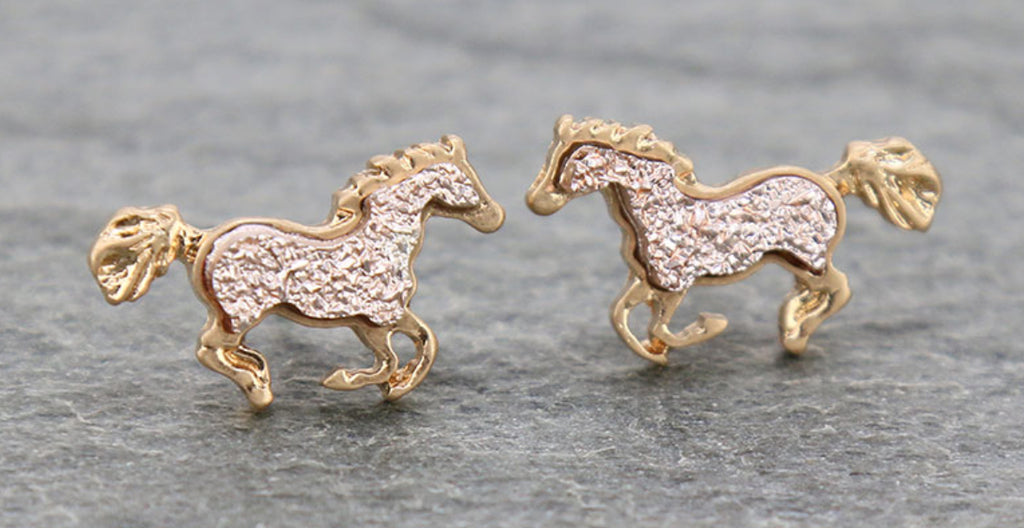 Rose Gold Druzy Running Horse Earrings