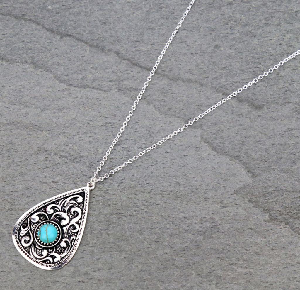 Teardrop Pendant with Tooling Necklace