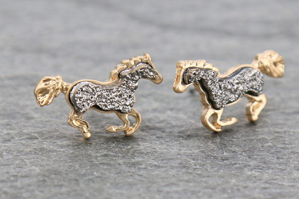 Silver Druzy Running Horse Earrings
