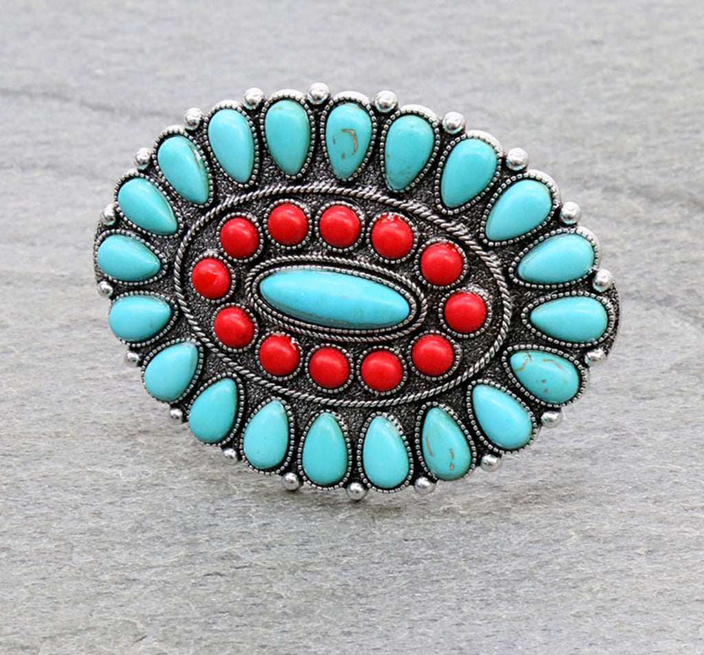 Turquoise and Red Concho Barrette