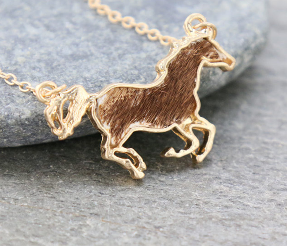 Brown Hair on Hide Horse Necklace