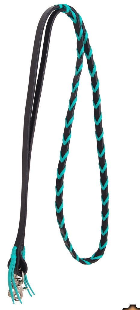 Rafter T Ranch Turquoise Black Leather Reins