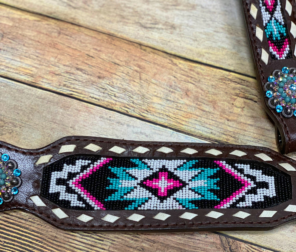 Pink and Teal Beaded Tack Set