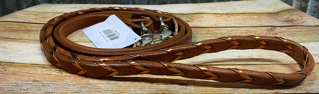 Leather Barrel Rein with Copper Lacing