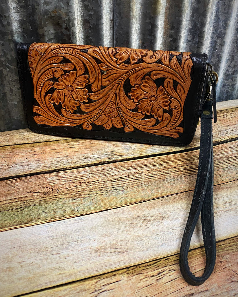 Leather Tooled Wristlet