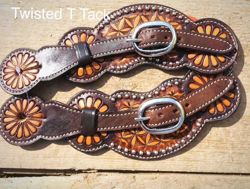 Floral Tooled Ladies Spur Straps