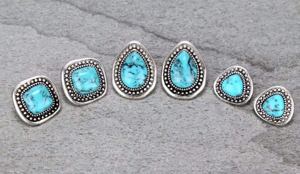 Turquoise Stone Stud 3 Pair Earring Set