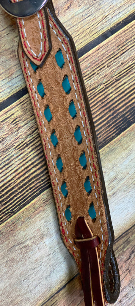 Double J Roughout Headstall with Turquoise Buckstitch