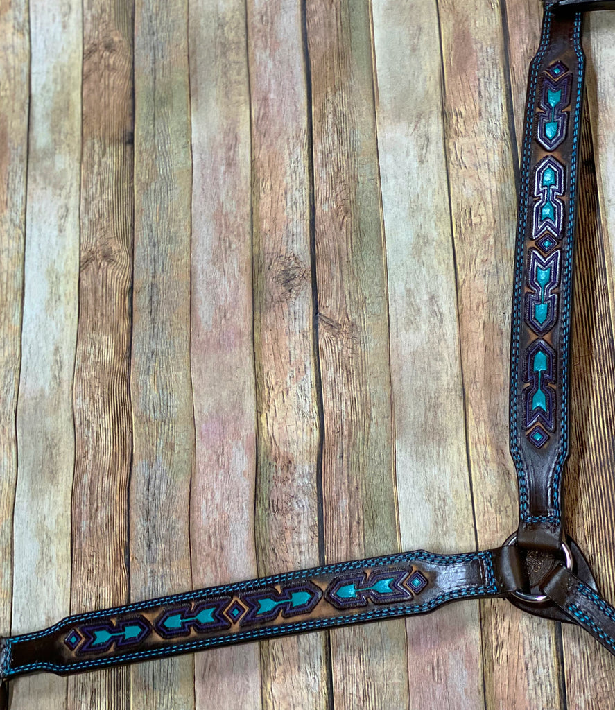 Double J Turquoise and Purple Southwest Arrow Breast Collar