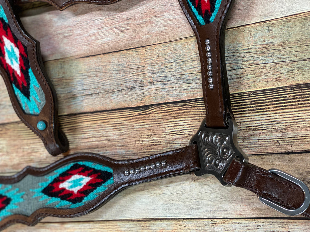 Turquoise and Red Pendleton Tack Set