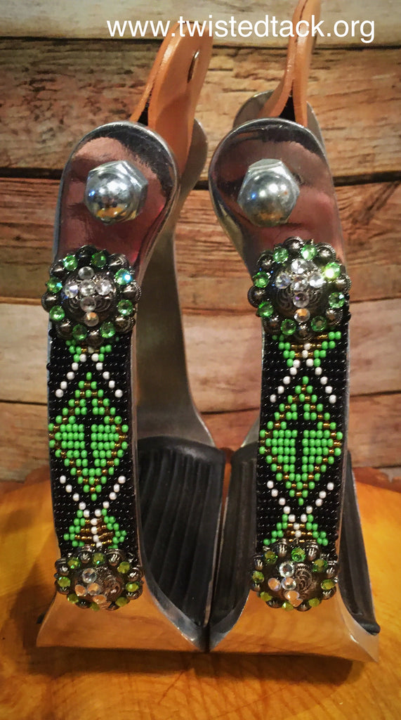 Lime Green Cross Beaded Stirrups