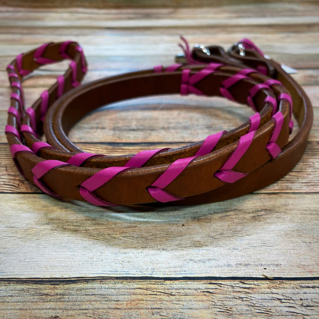 Rafter T Ranch Pink Laced Leather Barrel Reins