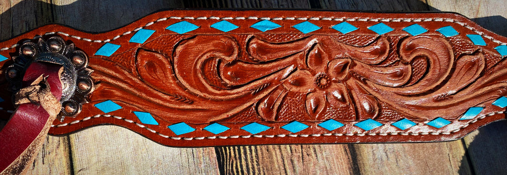 Tooled with Teal Buckstitch Tack Set