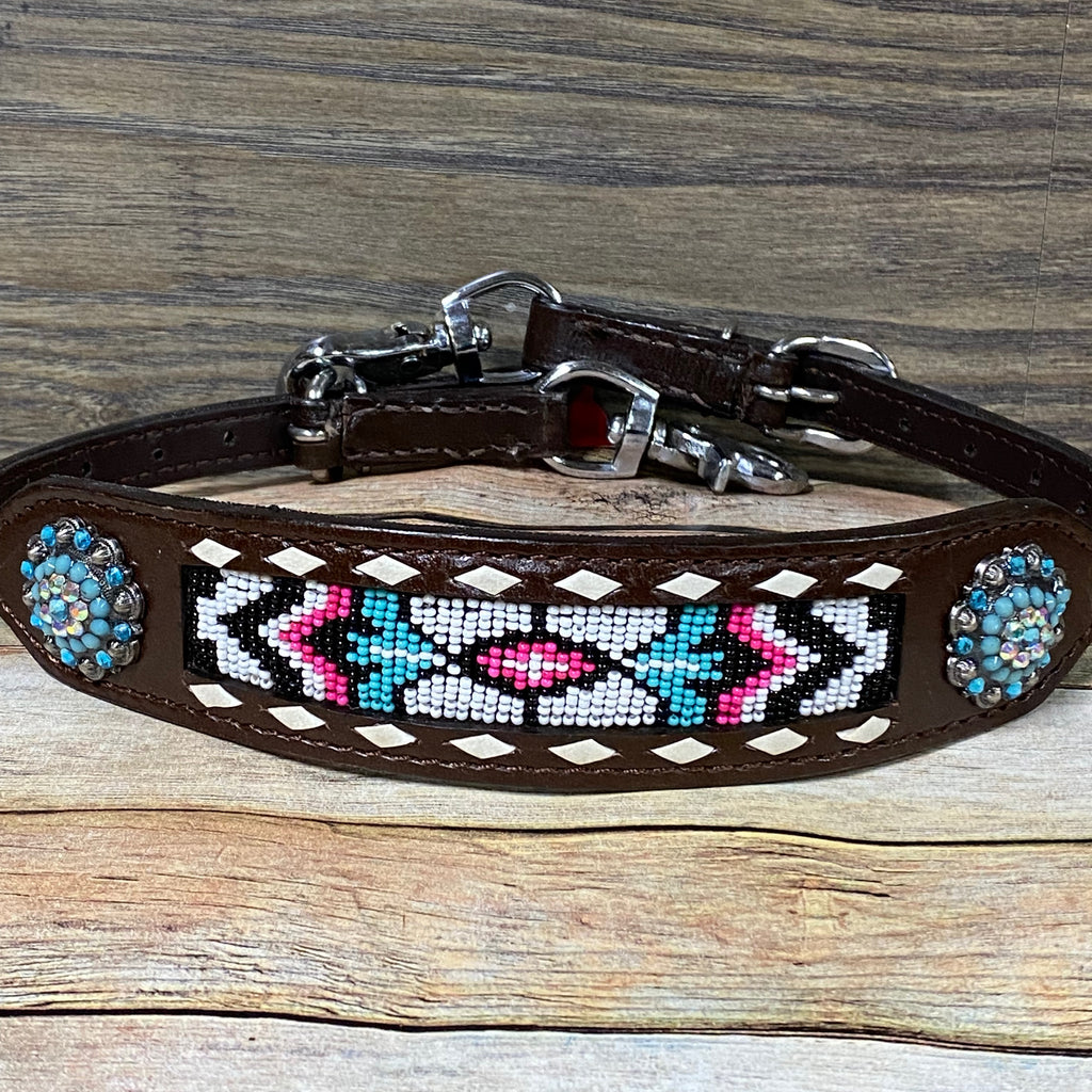 Pink, White, and Turquoise Beaded Wither Strap