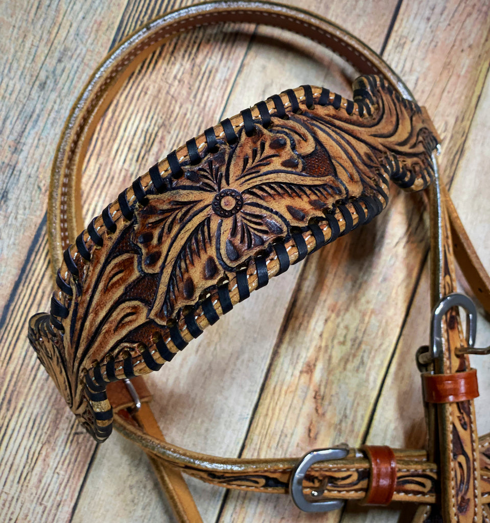 Tooled Tack Set with Black Whipstitch