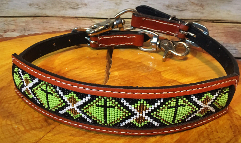 Green Cross Beaded Wither Strap