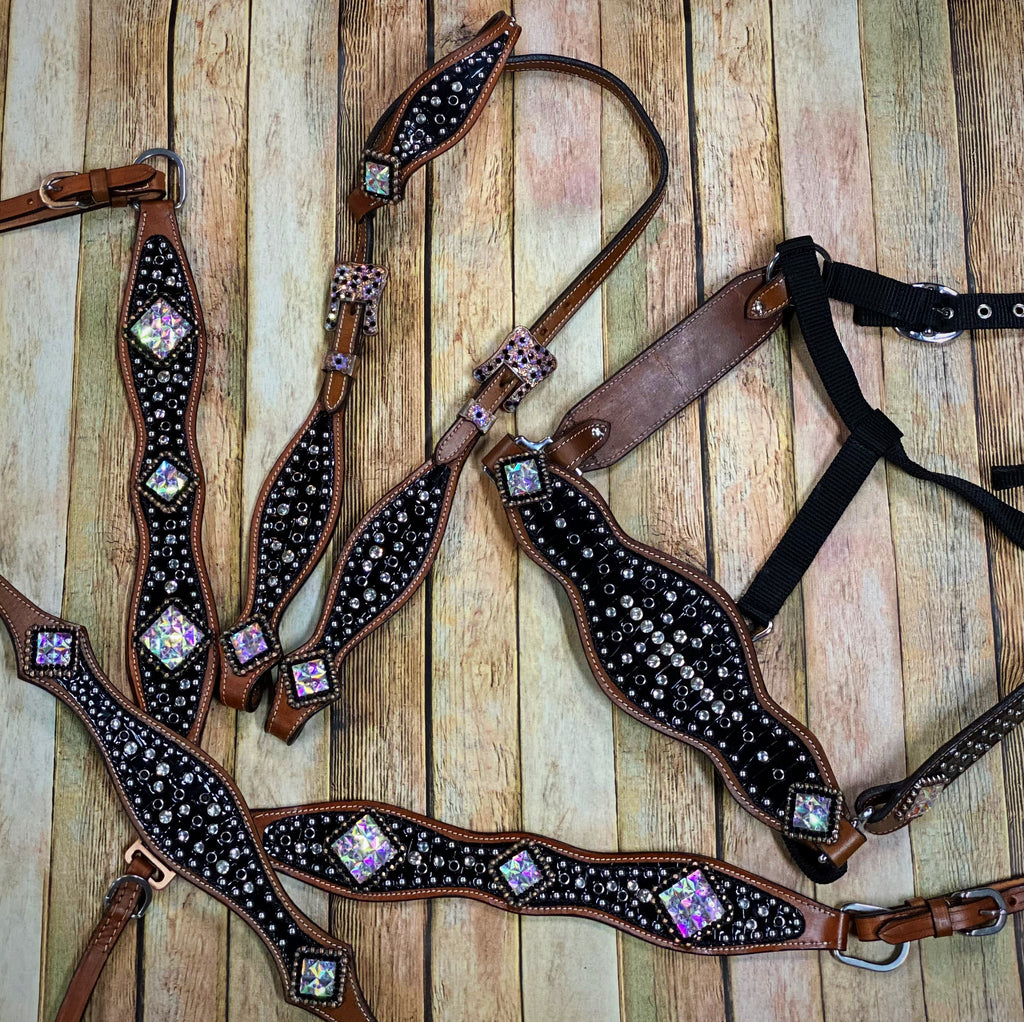 Complete Black Bling Gator Tack Set