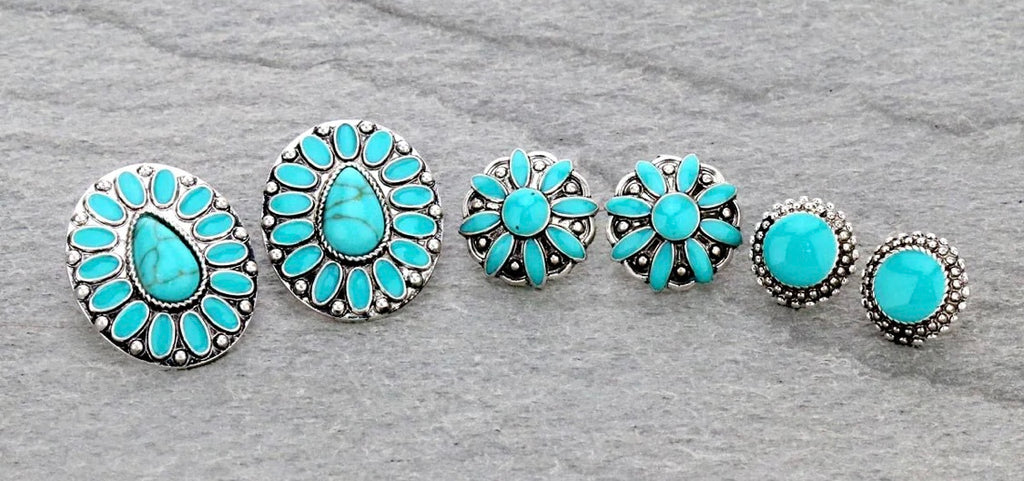 Turquoise Cluster 3 Pair Earring Set