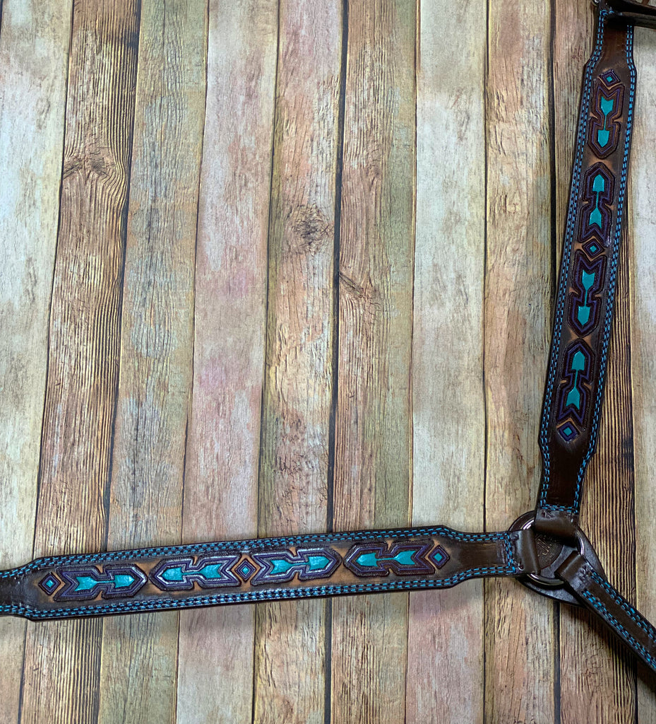 Double J Turquoise and Purple Southwest Arrow Breast Collar