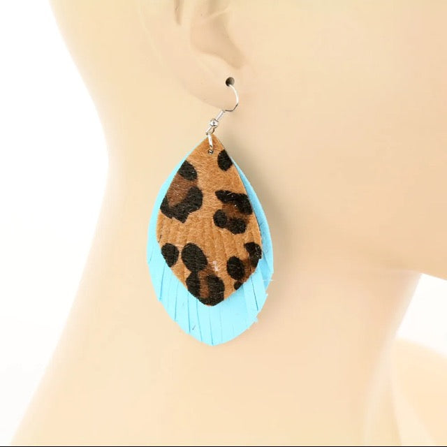Western Leopard Leather Dangle Earrings