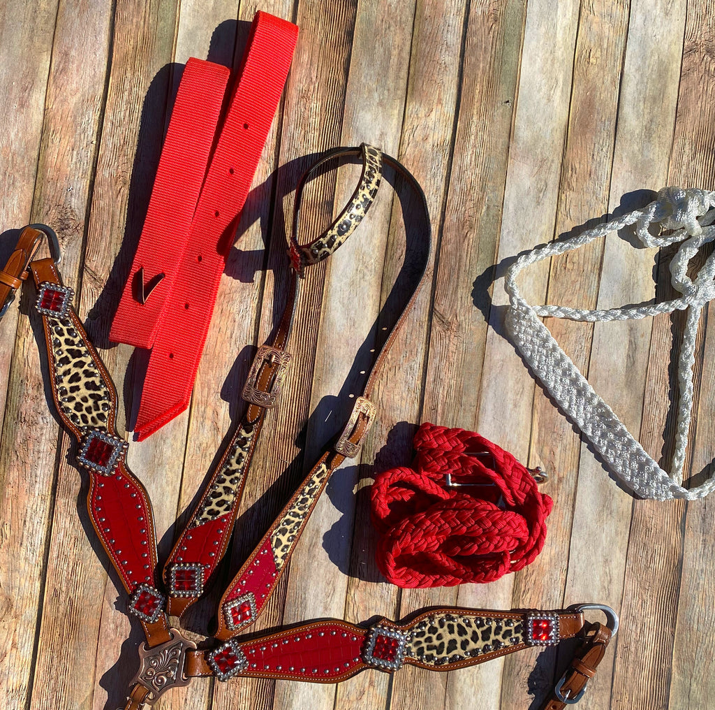 Complete Red Cheetah Tack Set