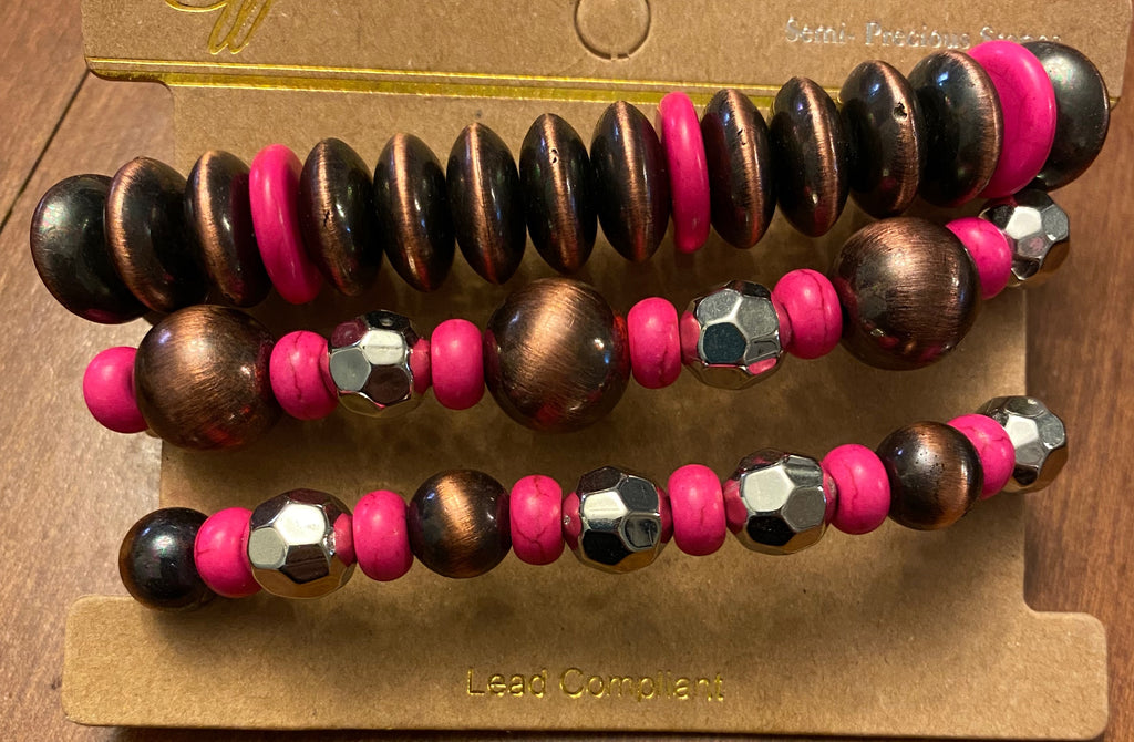 Pink and Copper Stack Bracelet Set