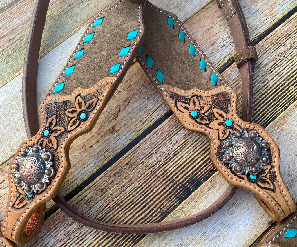 Turquoise Buckstitch Roughout Tack Set