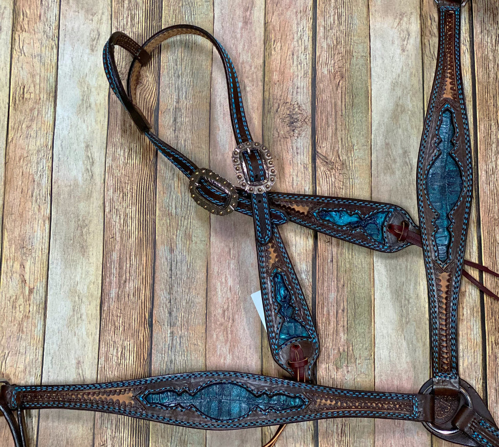 Double J Turquoise Gator Inlay Tack Set