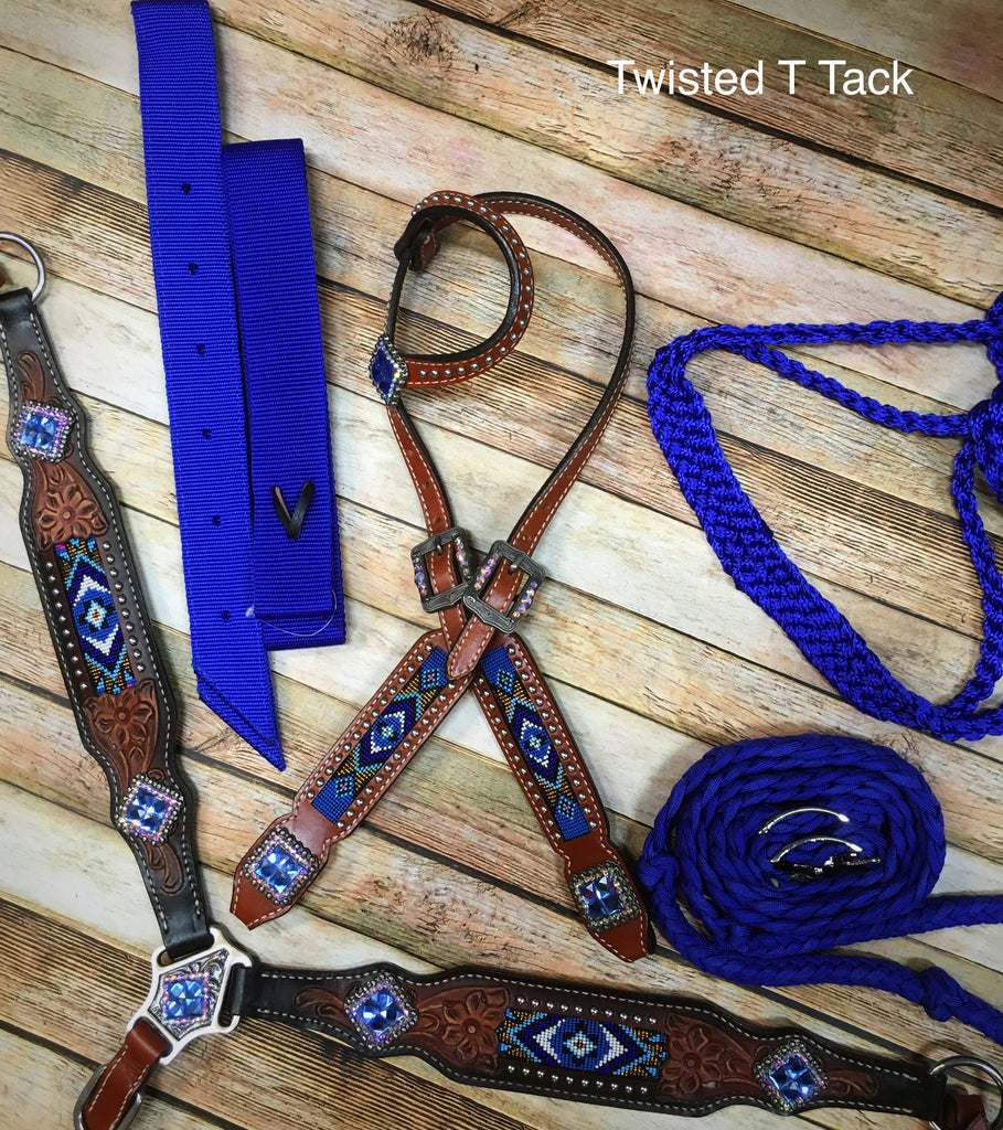 Complete Blue Beaded Tack Set