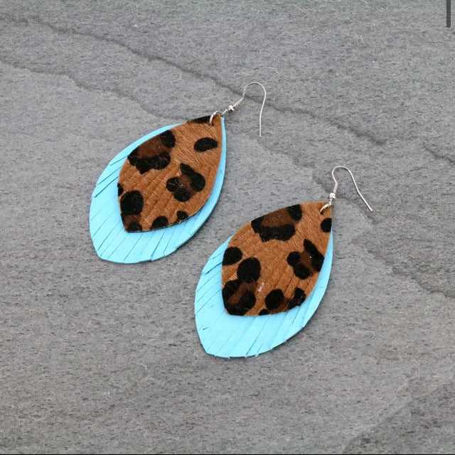 Western Leopard Leather Dangle Earrings