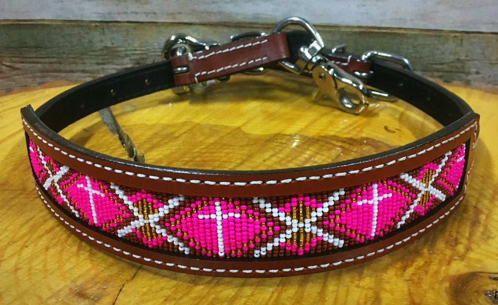 Pink Cross Beaded Wither Strap