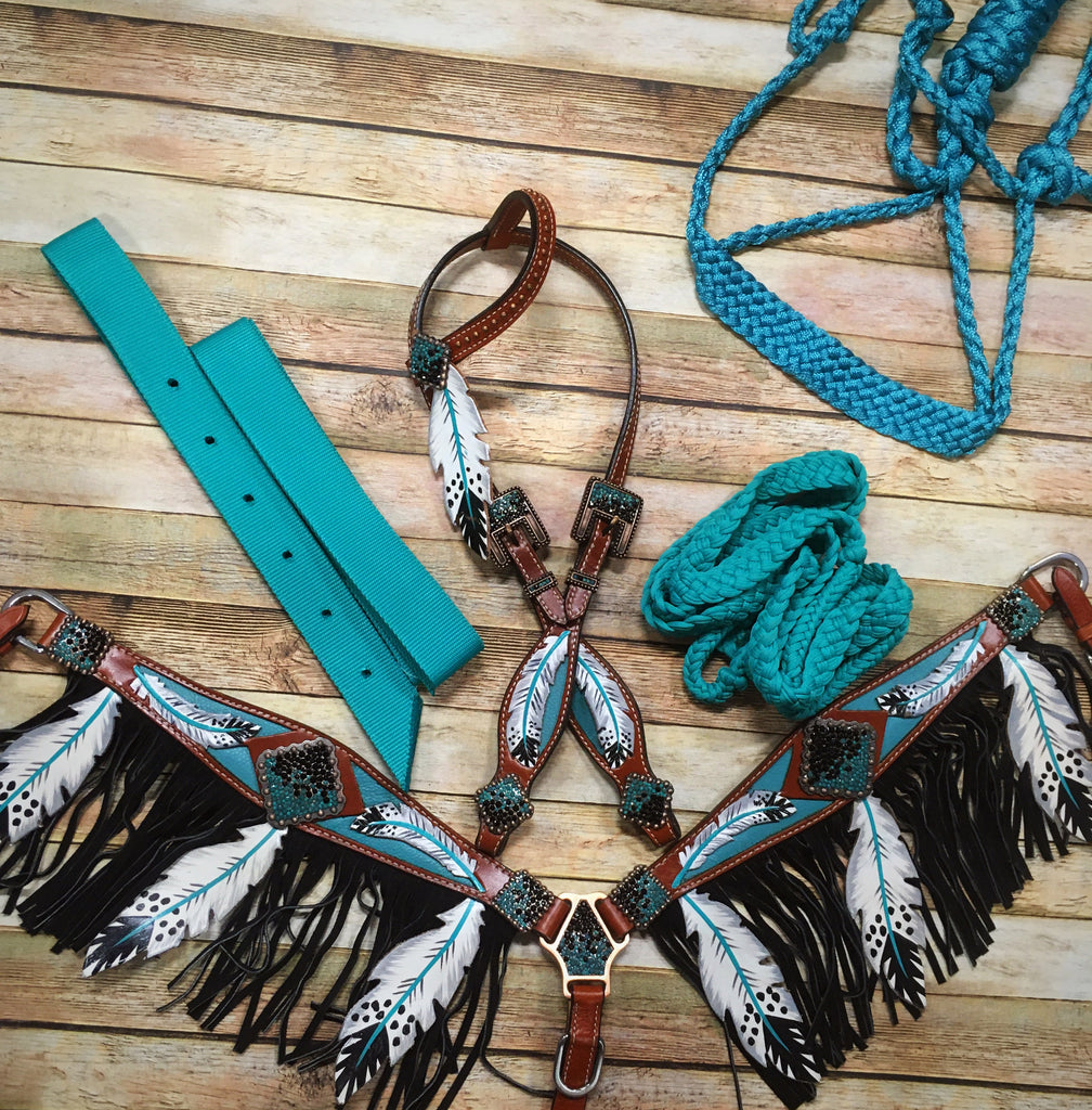 Complete Turquoise Feather Tack Set