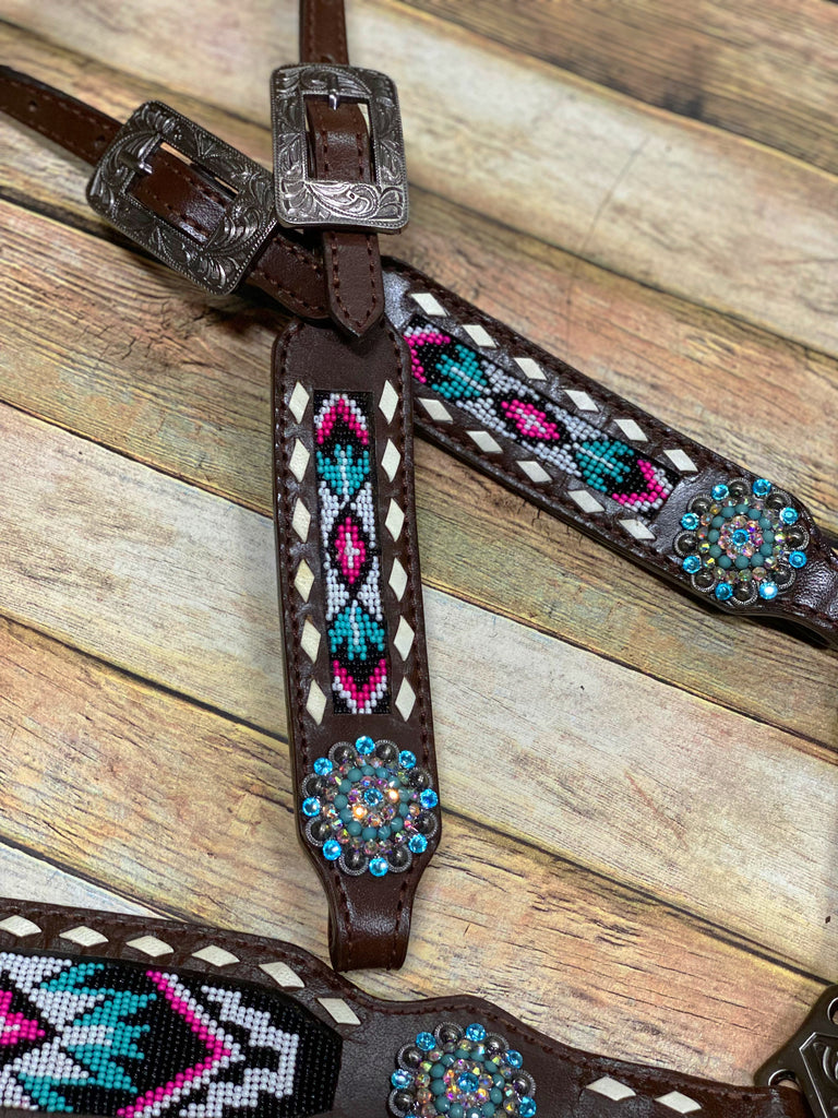 Pink and Teal Beaded Tack Set